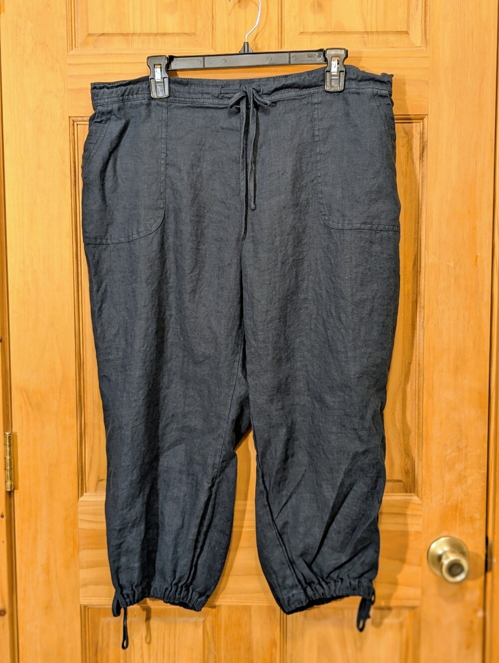 Mariyaab By High Style Pants 100% Linen Wide Leg Cropped Navy Blue Sz 18 Coastal
